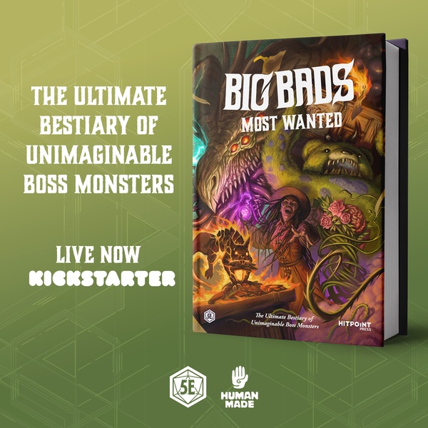 A high-impact 1:1 square graphic promoting a fantasy tabletop roleplaying book with an bold claim and direct Kickstarter call to action.